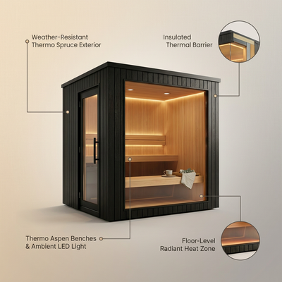 Outdoor Sauna Cabin Designed for Backyard Wellness, Scandinavian Style, Weather-Resistant, Modular Design