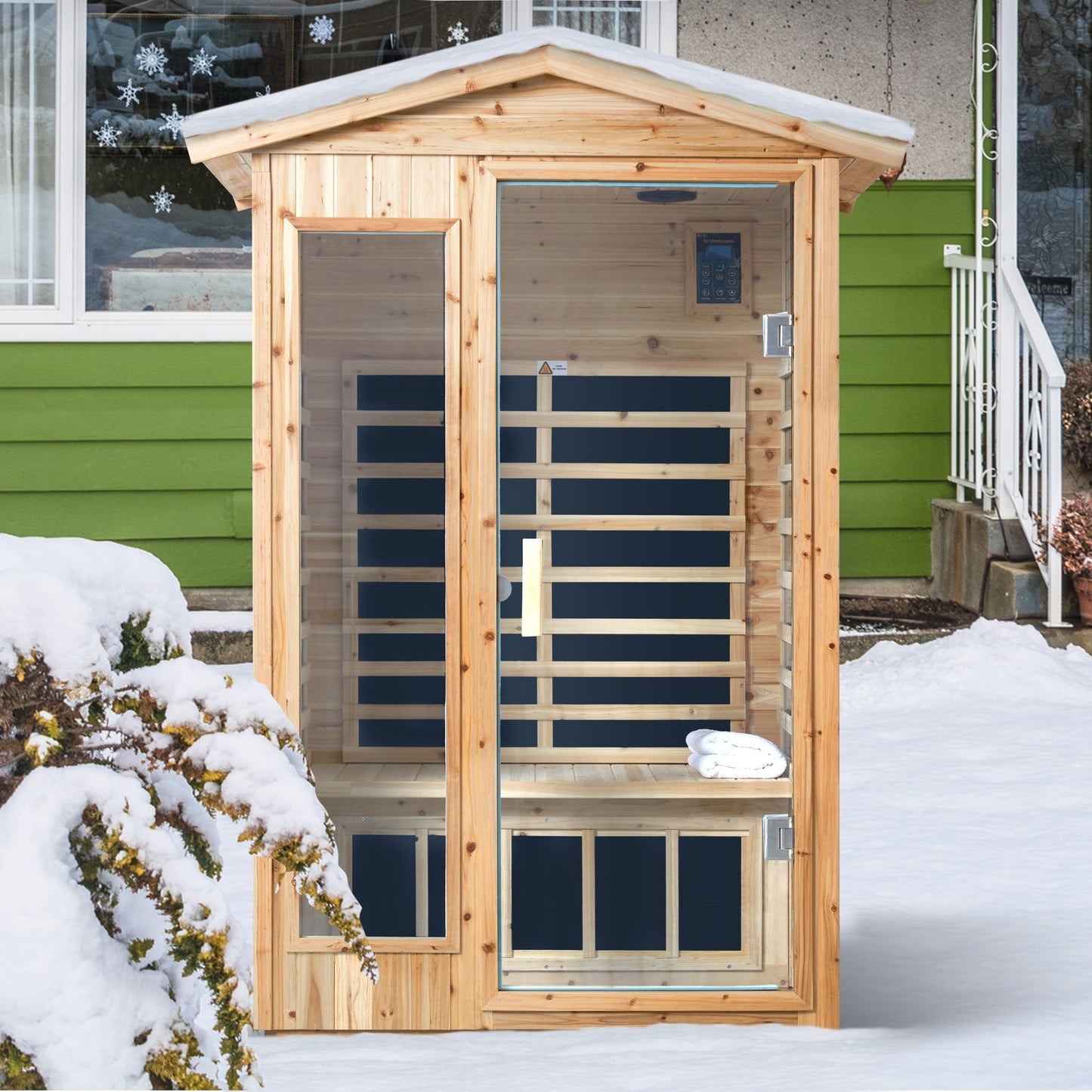 2-Person Outdoor Far Infrared Sauna – Solid Old Fir Wood | Bluetooth Audio | 120V