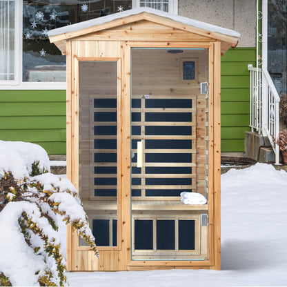 2-Person Outdoor Far Infrared Sauna – Solid Old Fir Wood | Bluetooth Audio | 120V