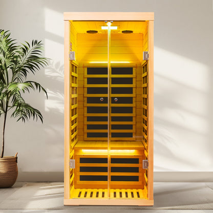 1-Person Luxury Low EMF Far Infrared Sauna | Canadian Hemlock | Double Glass Doors | Bluetooth &amp; App Control