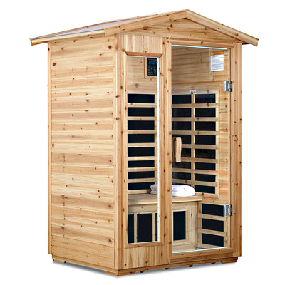 2-Person Outdoor Far Infrared Sauna – Solid Old Fir Wood | Bluetooth Audio | 120V