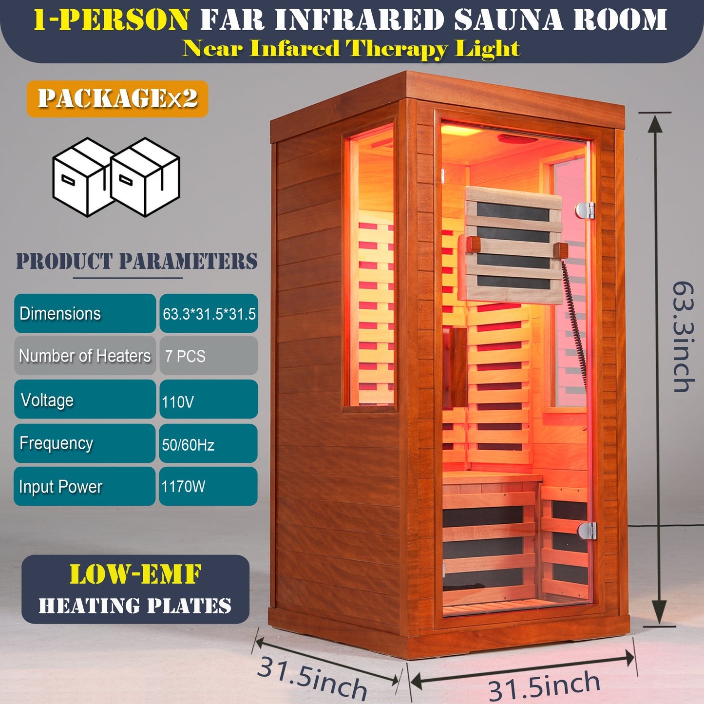 1-Person Full Spectrum Infrared Sauna with Red Light Therapy | Okoume Wood | Bluetooth | 120V