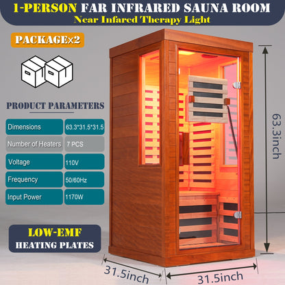 1-Person Full Spectrum Infrared Sauna with Red Light Therapy | Okoume Wood | Bluetooth | 120V