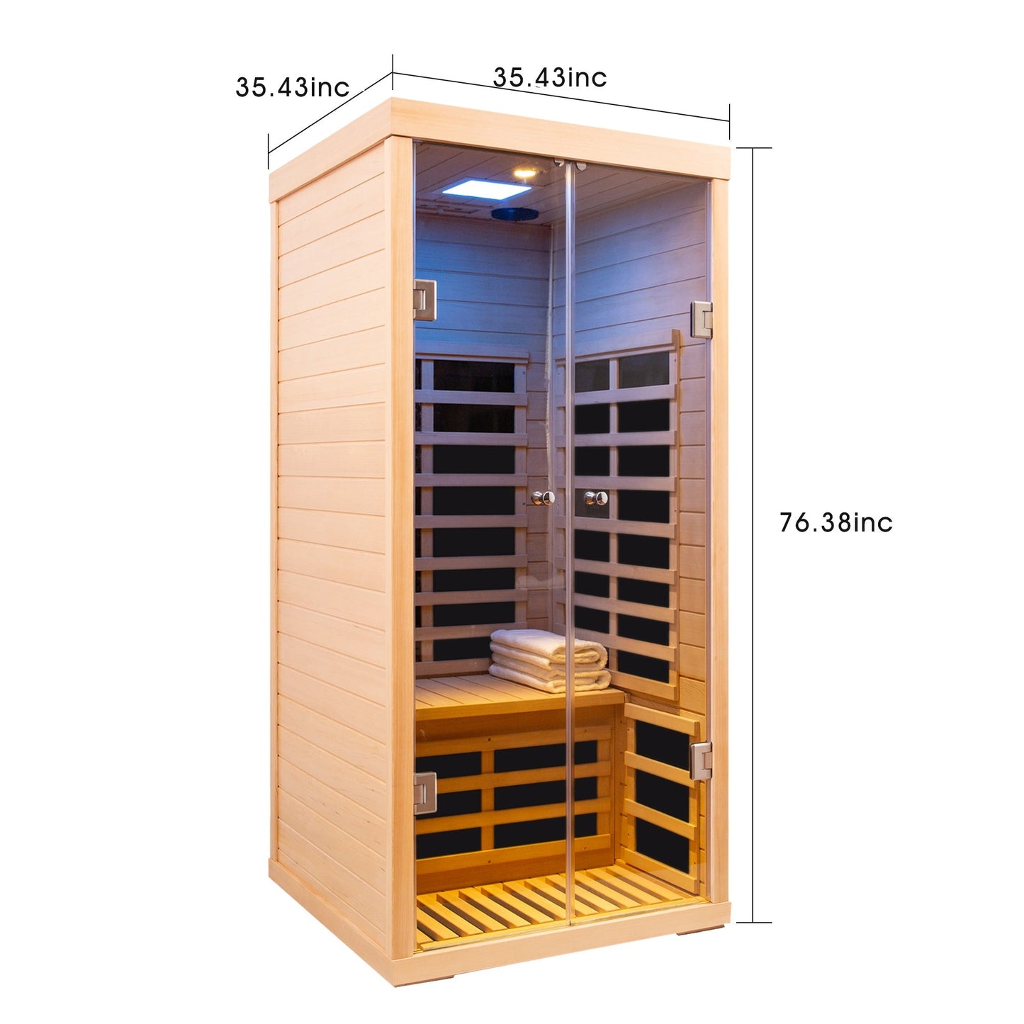 1-Person Luxury Low EMF Far Infrared Sauna | Canadian Hemlock | Double Glass Doors | Bluetooth &amp; App Control