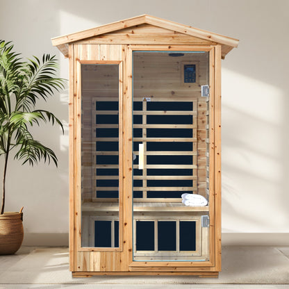 2-Person Outdoor Far Infrared Sauna – Solid Old Fir Wood | Bluetooth Audio | 120V