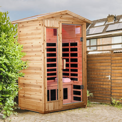 2-Person Outdoor Far Infrared Sauna – Solid Old Fir Wood | Bluetooth Audio | 120V