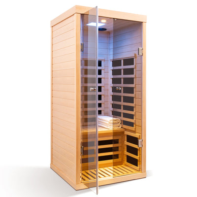 1-Person Luxury Low EMF Far Infrared Sauna | Canadian Hemlock | Double Glass Doors | Bluetooth &amp; App Control