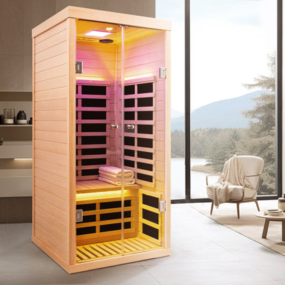 1-Person Luxury Low EMF Far Infrared Sauna | Canadian Hemlock | Double Glass Doors | Bluetooth &amp; App Control