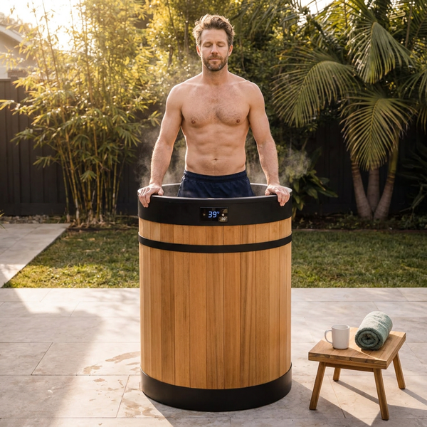 Cold Plunge Barrel Designed for Full Recovery, Pacific Cedar Construction, Insulated PVC Interior, Compact Vertical Design