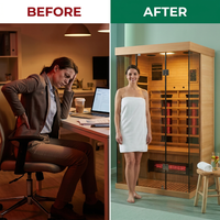 Thermora Valen Luxury 2000W 2-Person Low EMF FAR Infrared Heat Wood Home Personal Spa Sauna W/ Panoramic Tempered Glass (SAK27481) — Before & After