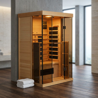Thermora Valen Luxury 2000W 2-Person Low EMF FAR Infrared Heat Wood Home Personal Spa Sauna W/ Panoramic Tempered Glass (SAK27481) — Studio Shot