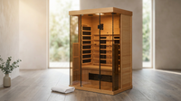 Thermora Valen Luxury 2000W 2-Person Low EMF FAR Infrared Heat Wood Home Personal Spa Sauna W/ Panoramic Tempered Glass (SAK27481) — Lifestyle