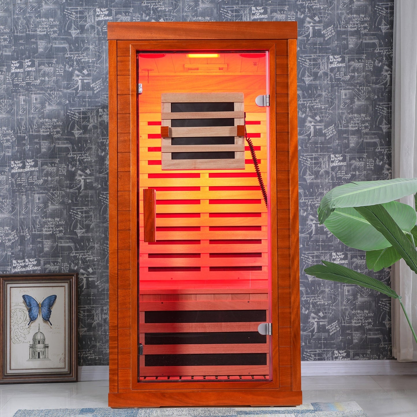 1-Person Full Spectrum Infrared Sauna with Red Light Therapy | Okoume Wood | Bluetooth | 120V