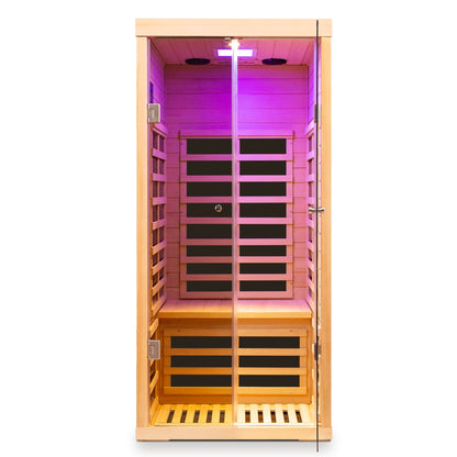1-Person Luxury Low EMF Far Infrared Sauna | Canadian Hemlock | Double Glass Doors | Bluetooth &amp; App Control
