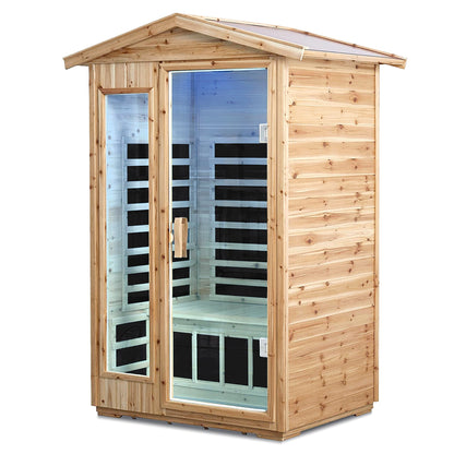 2-Person Outdoor Far Infrared Sauna – Solid Old Fir Wood | Bluetooth Audio | 120V