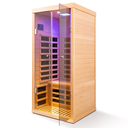 1-Person Luxury Low EMF Far Infrared Sauna | Canadian Hemlock | Double Glass Doors | Bluetooth &amp; App Control