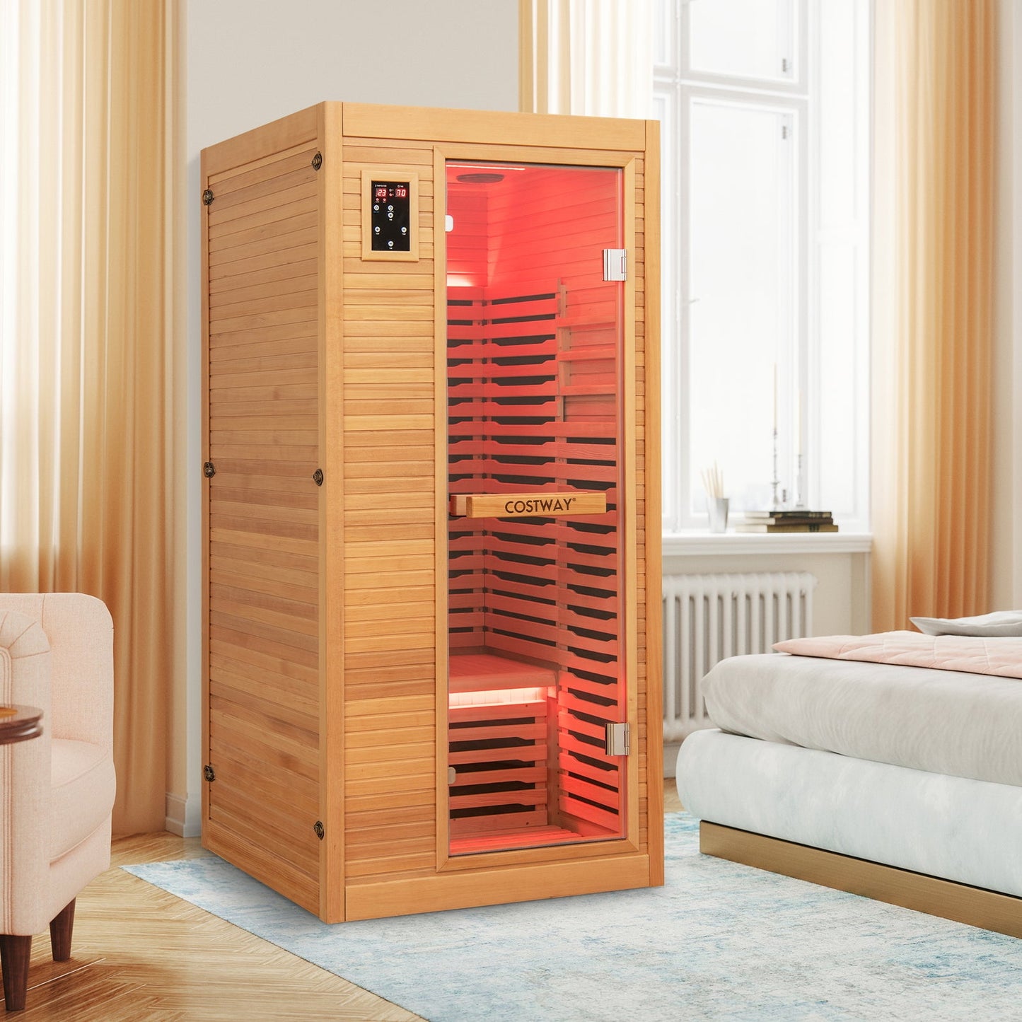 1-Person Canadian Hemlock Far Infrared Sauna | Bluetooth | Oxygen Ionizer | 120V
