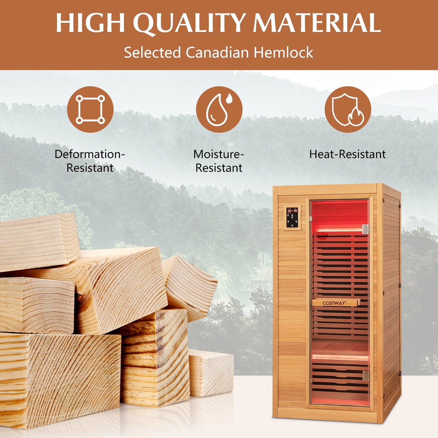 1-Person Canadian Hemlock Far Infrared Sauna | Bluetooth | Oxygen Ionizer | 120V