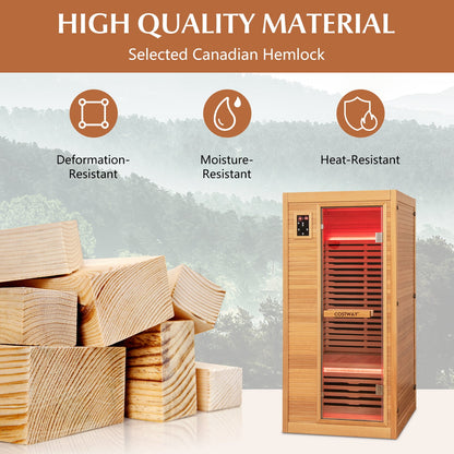 1-Person Canadian Hemlock Far Infrared Sauna | Bluetooth | Oxygen Ionizer | 120V
