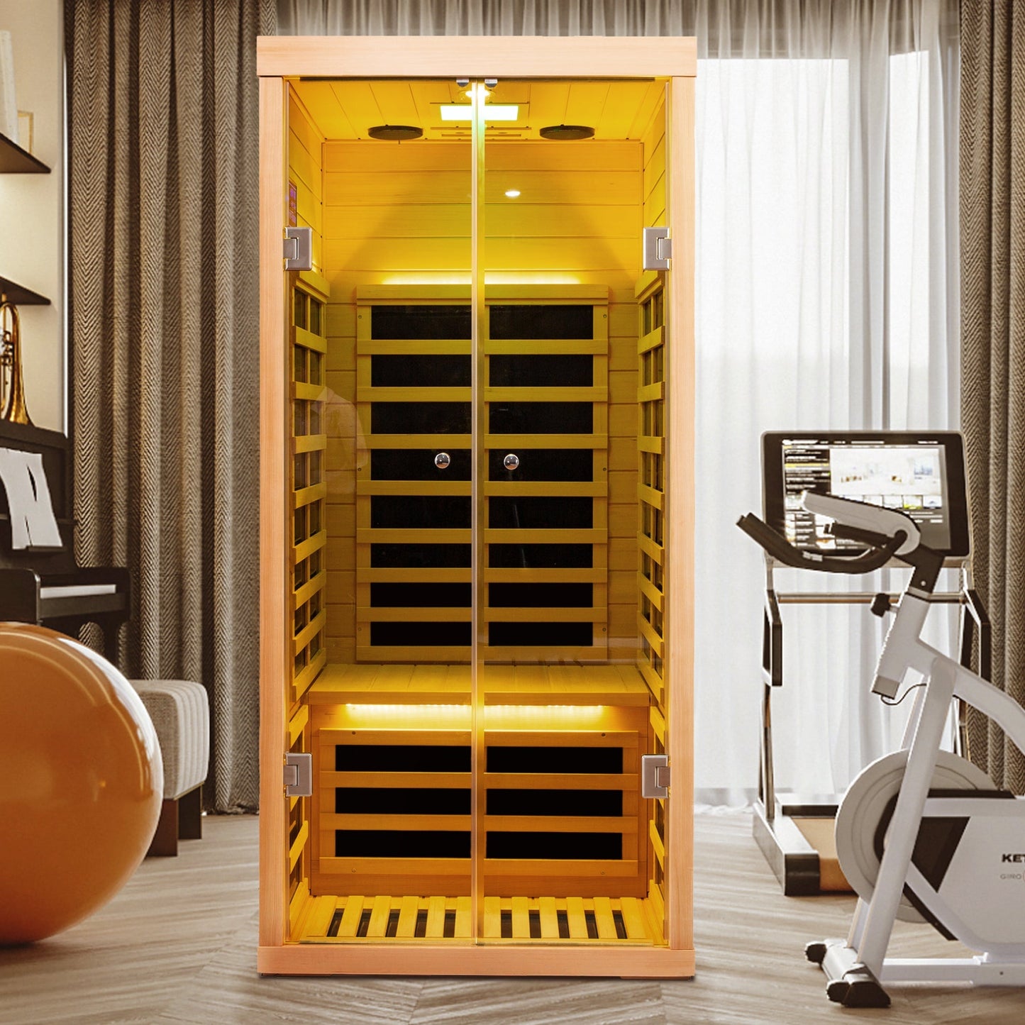 1-Person Luxury Low EMF Far Infrared Sauna | Canadian Hemlock | Double Glass Doors | Bluetooth &amp; App Control